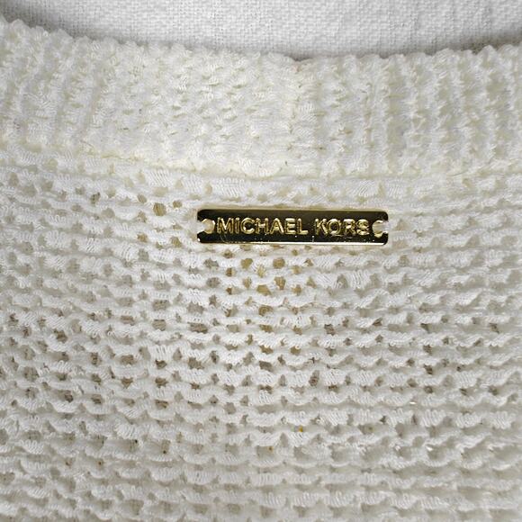 Michael Kors White Fringe Hem Open Knit Cardigan Sweater Size L NWT - Picture 7 of 9